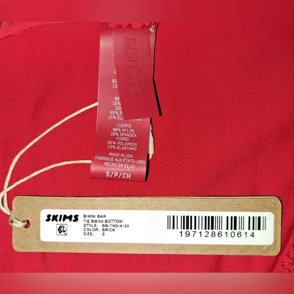 💕NWT SKIMS Swim Bikini Bar Tie Bottoms Swimsuit Swim Suit Red Sequin BRICK S - Picture 6 of 7